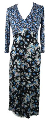 Dámské černo-modré kytičkované midi šaty F&F