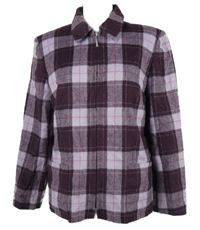 Dámská purpurovo-světlerůžová kostkovaná vlněná bunda 