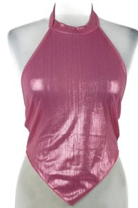 Dámský růžový třpytivý crop top s cípem 