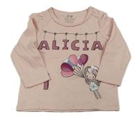 Světlerůžové triko s nápisem a dívkou H&M