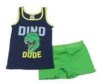 2set- tmavomodré tílko s dinem+ zelené boxerky