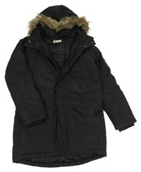 Černý šusťákový zimní kabát s kapucí H&M