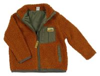 Rezavá huňatá pdšitá propínací mikina s kapsou TU