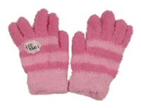 Nové - Růžové pruhované huňaté rukavice