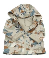 Nové - béžovo-barevná nepromokavá podšitá bunda s dinosaury a duhou Tu