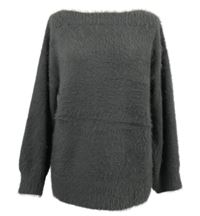 Dámský šedý chlupatý svetr s lodičkovým výstřihem Gallery
