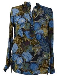 Dámská tmavomodrá šifonová halenka s květy H&M