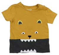 Hořčicovo-antracitové tričko s medvědem F&F