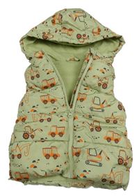 Khaki šusťáková zateplená vesta s bagrem a kapucí  Dunnes Stores