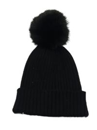 Černá žebrovaná čepice s bambulí zn. George