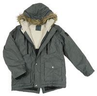 Šedá šusťáková zimní bunda s kapucí 