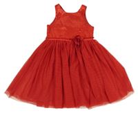 Červené saténovo/tylové slavnostní šaty s květem H&M