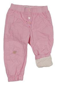 Světlerůžové plátěné podšité cuff kalhoty s úpletovým pasem Ergee