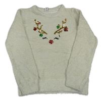 Smetanový třpytivý svetr se sobem z flitrů Yigga