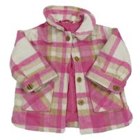 Růžovo-bílo-béžová kostkovaná flaušová košilová bunda F&F