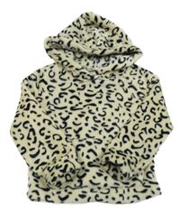 Béžovo-černá vzorovaná chlupatá mikina s kapucí 