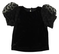 Čermé sametové tričko s organzovými rukávy Dunnes