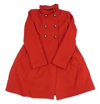 Červený flaušový kabát s gombíky 