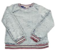 Světle-tmavomodrá chlupatá podšitá mikina 