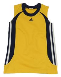 Žluto-tmavomodré sportovní funkční tílko s pruhy Adidas 