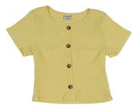 Žluté žebrované crop tričko s knoflíky Page one young