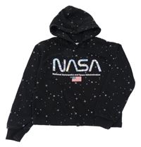 Černá crop mikina s hvězdami a kapucí - NASA