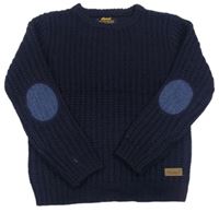 Tmavomodrý pletený svetr s náloketníky Rebel