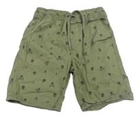 Khaki riflové kraťasy s lebkami George 