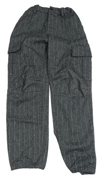 Šedo-bíé pruhované cargo cuff kalhoty zn. H&M