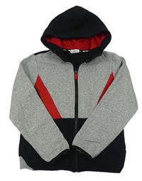 Šedo-černo-červená propínací mikina s kapucí H&M