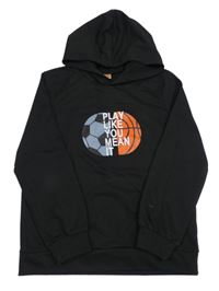 Černá mikina s míči a kapucí 