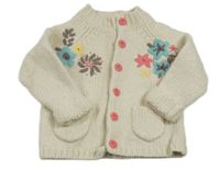 Béžový propínací vlněný svetr s kytičkami John Lewis 