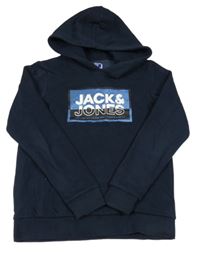 Tmavomodrá mikina s logem a kapucí Jack & Jones