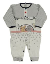 Bílo-pruhovaný overal se zvířátky 