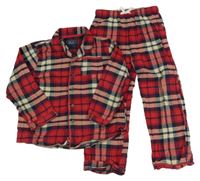 Červeno-tmavomodro-béžové kostkované flanelové pyžamo Next