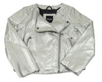 Stříbrný koženkový crop jarní křivák Me Jane