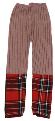 Starorůžové úpletové legíny s kostkovaným lemem Shein