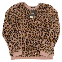 Nové - Světlerůžovo-béžovo-hnědá vzorovaná kožešinová mikina s perlami George 