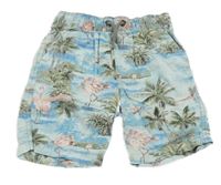 Světlemodré plátěné kraťasy s plameňáky Next 