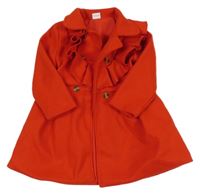 Červený flaušový kabát s volánky 