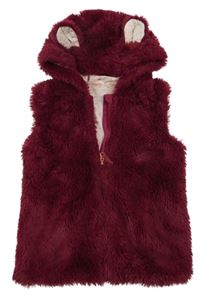 Tmavorůžová kožešinová zateplená vesta s kapucí Nutmeg