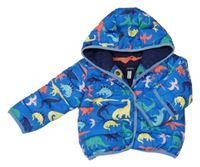 Modrá šusťáková prošívaná zimní bunda s dinosaury a kapucí Joules