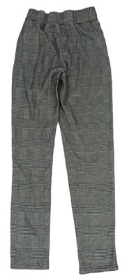 Černo-bílé kostkované vzorované úpletové kalhoty 