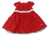 Červené puntíkaté sametovo/manšestrové šaty s mašličkou Disney