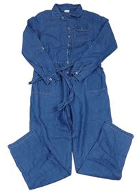 Modrý riflový kalhotový overal s límečkem a zavazováním F&F