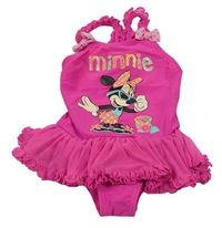 Fuchsiové jednodílné plavky s Minnie a kanýrky a tylovým volánkem zn. Disney
