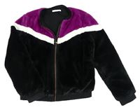 Černo-bílo-borůvkový kožešinový podšitý bomber M&S