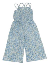 Blo-modro-olivový květovaný vzorovaný kalhotový culottes overal PRIMARK