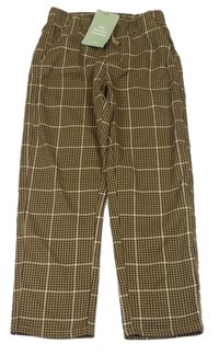 Hnědo-tmavohnědo-béžové kostkované relaxed PULL ON kalhoty H&M