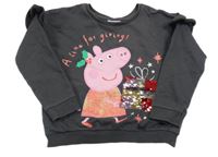 Tmavošedá oversize mikina s Peppa Pig a překlápěcími flitry a volánky George